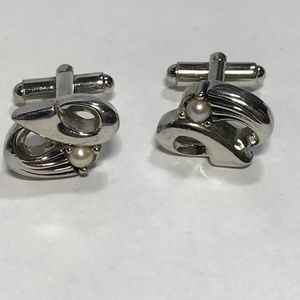 Pearl Bead Silvertone Cufflinks